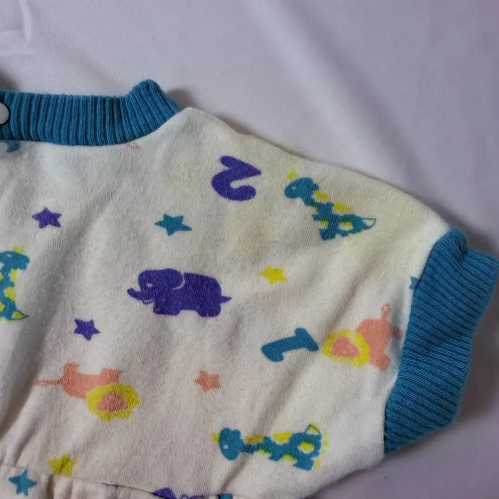 Vintage 80s Oneita's Kids Animals & Numbers 100% Cotton Romper Sz 6 mo